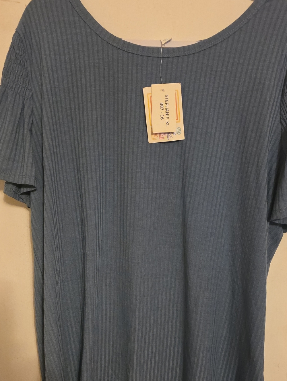 LuLaRoe Women's Short Sleeve Ribbed Tee — Dusty Blue